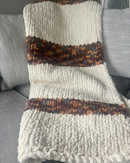 Beautiful soft Chunky Knit Striped Blanket, Throw Blanket, Baby Blanket, Children’s Blanket, Afghan Throw