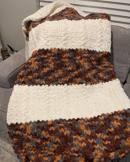Handcrafted Chunky Knit Blanket: Cozy Autumn Striped Cabin Decor