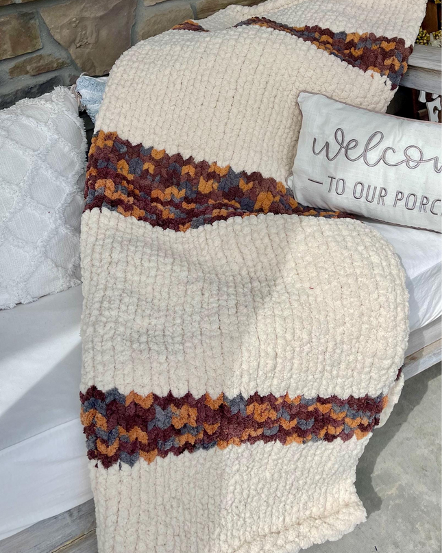 Beautiful soft Chunky Knit Striped Blanket, Throw Blanket, Baby Blanket, Children’s Blanket, Afghan Throw