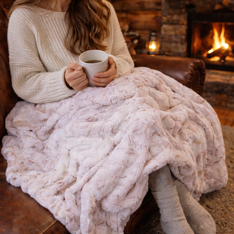 Faux Fur Marble Throw Blanket