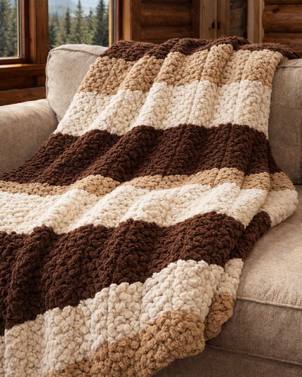 Broken Herringbone Pattern Chunky Knit Blanket, Throw Blanket, Boho Blanket
