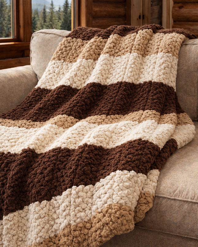 Broken Herringbone Pattern Chunky Knit Blanket, Throw Blanket, Boho Blanket