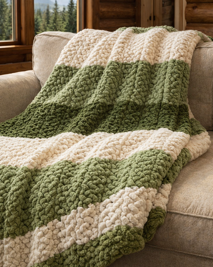 Broken Herringbone Pattern Chunky Knit Blanket, Throw Blanket, Boho Blanket