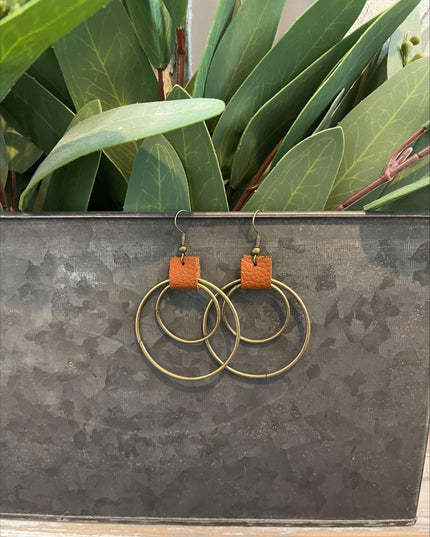 Bronze & Raw Leather Hoops | Antique-Inspired Boho Dangles