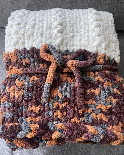Handcrafted Chunky Knit Blanket: Cozy Autumn Striped Cabin Decor