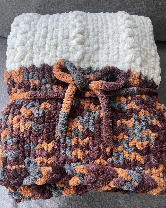 Handcrafted Chunky Knit Blanket: Cozy Autumn Striped Cabin Decor