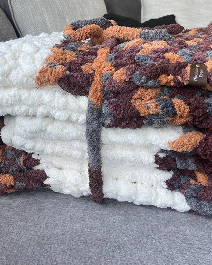 Handcrafted Chunky Knit Blanket: Cozy Autumn Striped Cabin Decor