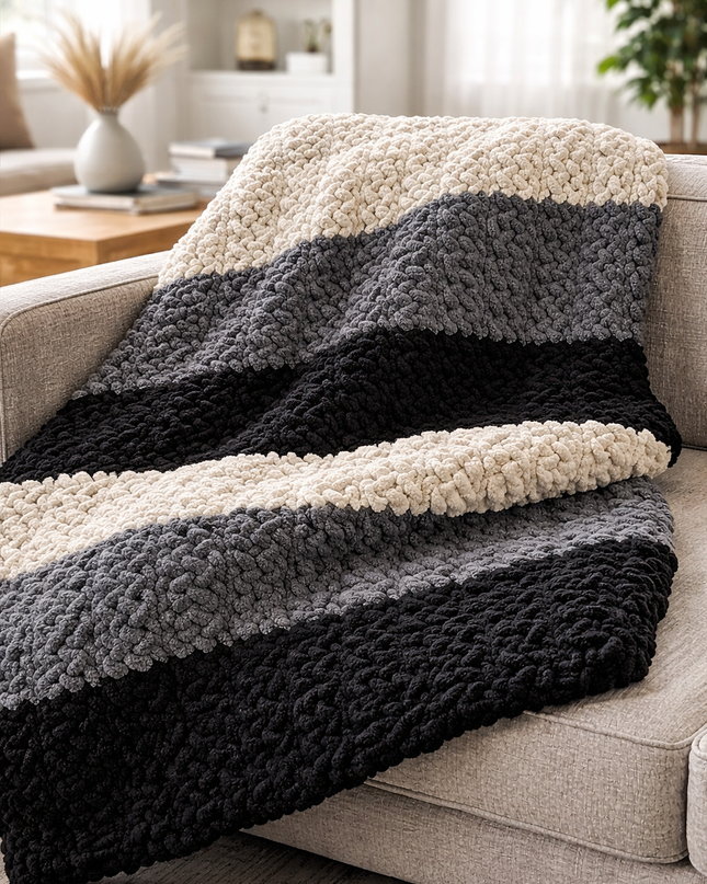 Broken Herringbone Pattern Chunky Knit Blanket, Throw Blanket, Boho Blanket