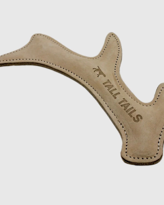 Mountain Cozee 11” Natural Leather Antler Dog Toy – Durable Buffalo Hide & Coconut Fiber Tug Toy – Interactive Fetch Toy for Medium & Large Dogs