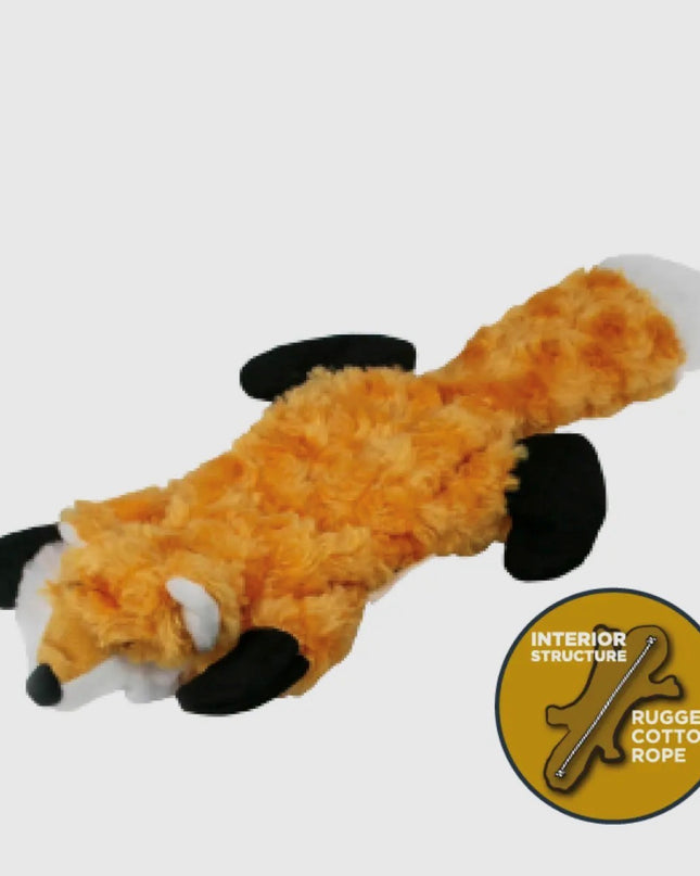 Mountain Cozee 16” Stuffless Fox Dog Squeaker Toy – Durable Mesh & Inner Rope for Tug-of-War – No Mess Plush Toy for Medium to Large Dogs