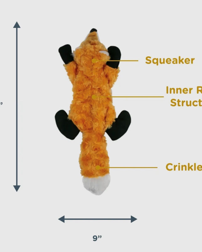 Mountain Cozee 16” Stuffless Fox Dog Squeaker Toy – Durable Mesh & Inner Rope for Tug-of-War – No Mess Plush Toy for Medium to Large Dogs