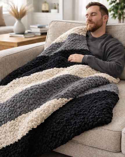 Broken Herringbone Pattern Chunky Knit Blanket, Throw Blanket, Boho Blanket