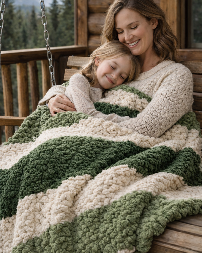 Broken Herringbone Pattern Chunky Knit Blanket, Throw Blanket, Boho Blanket