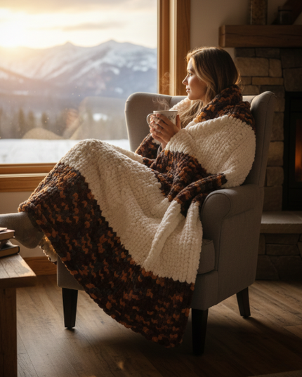 Handcrafted Chunky Knit Blanket: Cozy Autumn Striped Cabin Decor