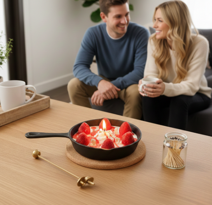 Strawberry Cheesecake Skillet Candle – Dessert Food Candle, Soy Paraffin Blend, Bakery Scented Candle, Unique Gift for Dessert Lovers