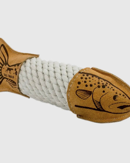 Mountain Cozee Natural Leather Crunch Fish Rope Dog Toy