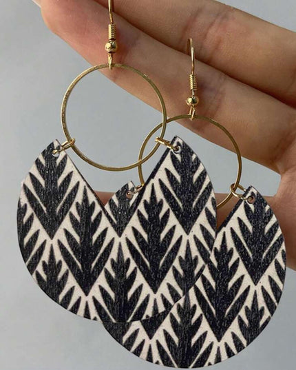 Boho Wooden Leaf Earrings: Black & White Dangle Earrings